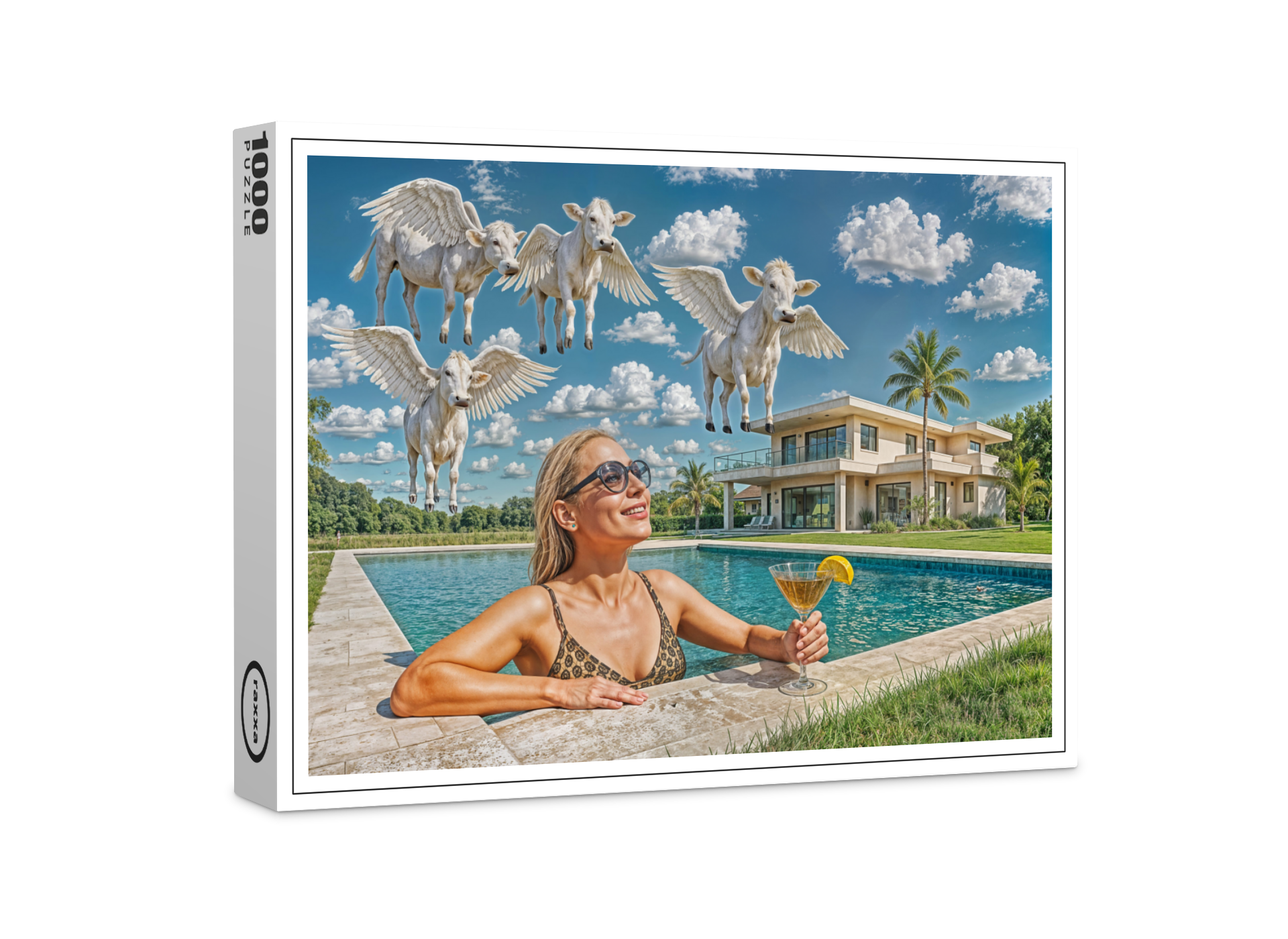 raxxa Premium-Puzzle: Rich Woman Watches Flying Cows from Pool