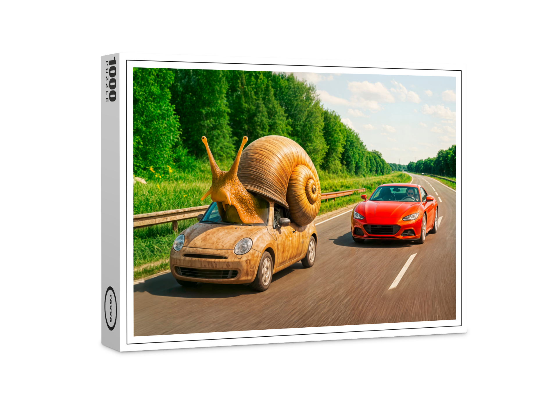 raxxa Premium-Puzzle: Snail Car Crawling on Country Road