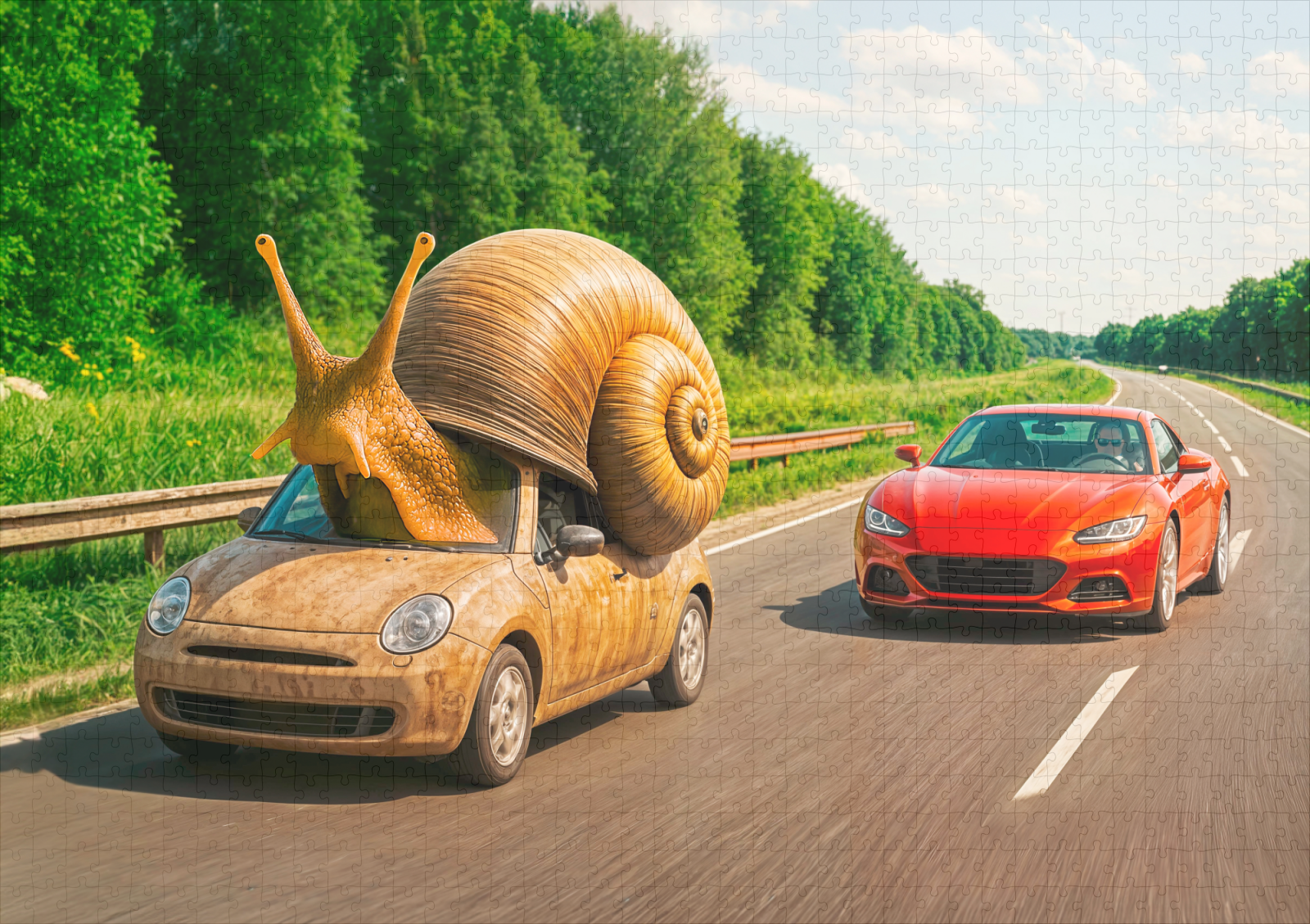 raxxa Premium-Puzzle: Snail Car Crawling on Country Road - immagine 2