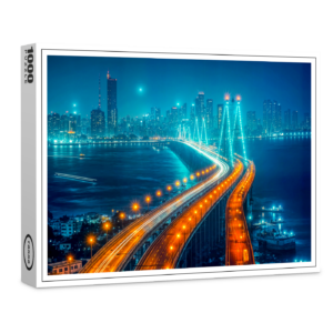 raxxa Premium-Puzzle: City at Night, Illuminated Bridge Over River