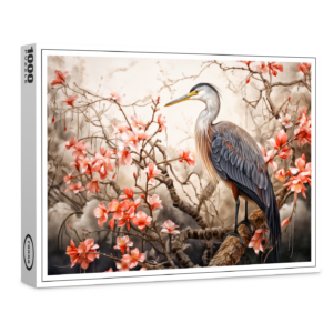 raxxa Premium-Puzzle: Heron in red foliage pond illustration