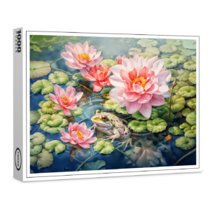 raxxa Premium-Puzzle: Frog sitting among blooming water lilies
