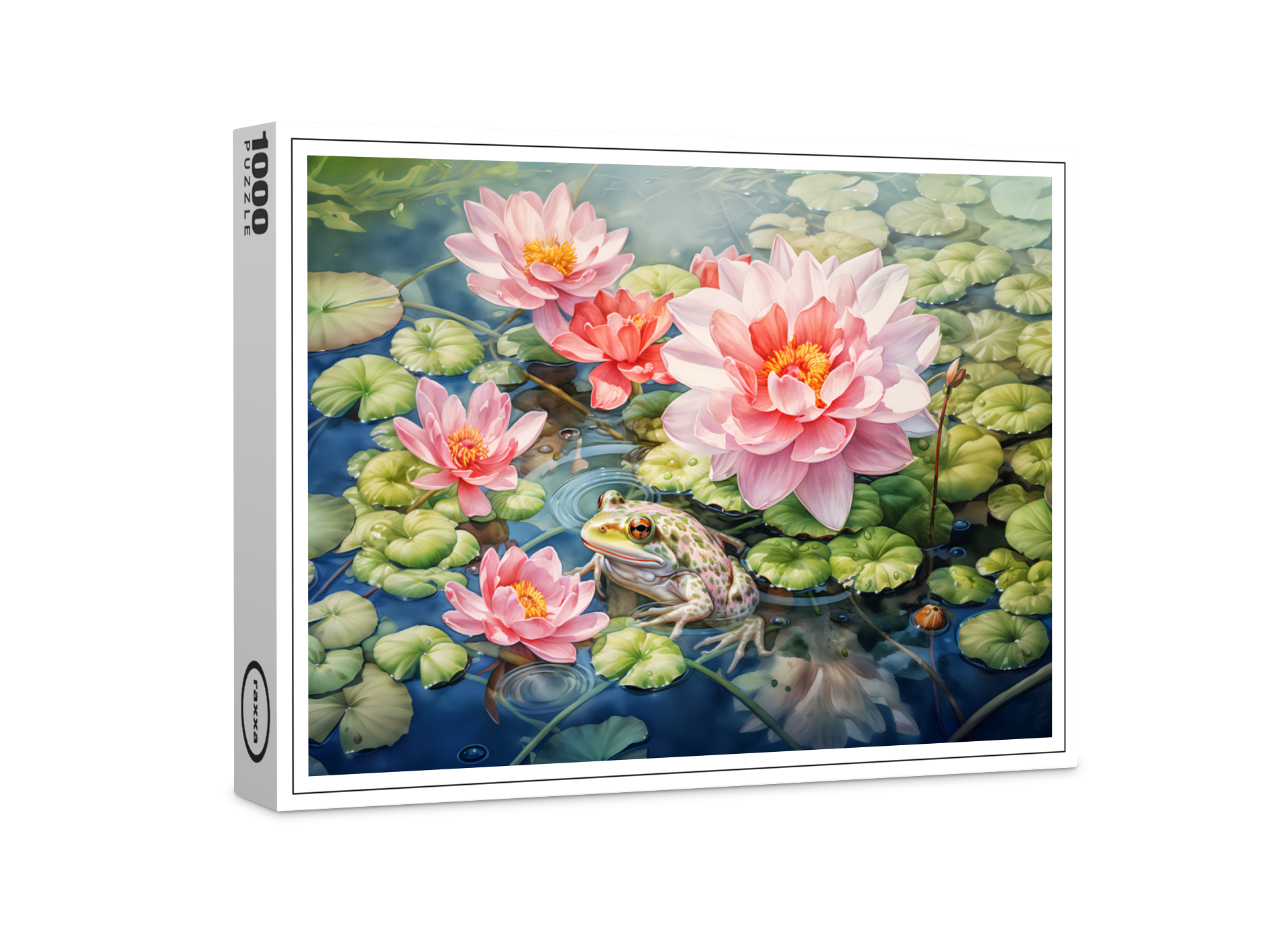 raxxa Premium-Puzzle: Frog sitting among blooming water lilies