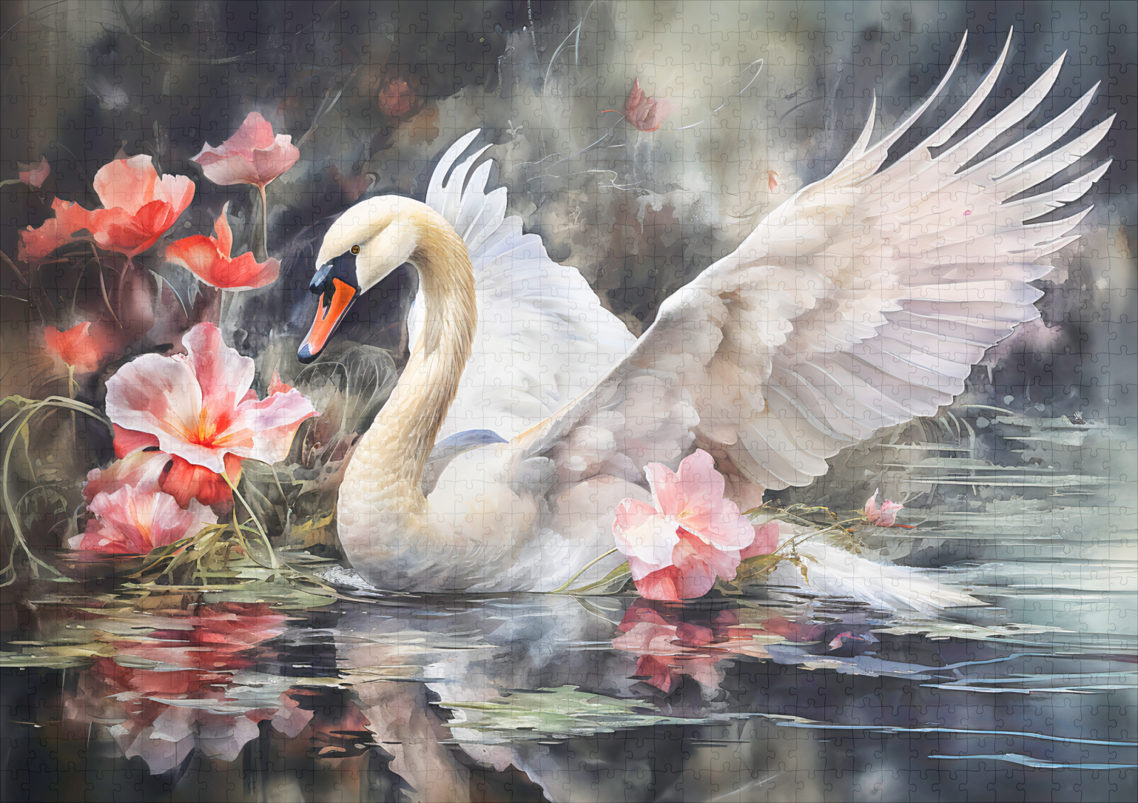 raxxa Premium-Puzzle: Swan in lotus pond with soft colors - Imagen 2