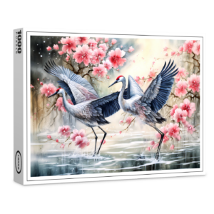 raxxa Premium-Puzzle: Cranes in water with floral reflections
