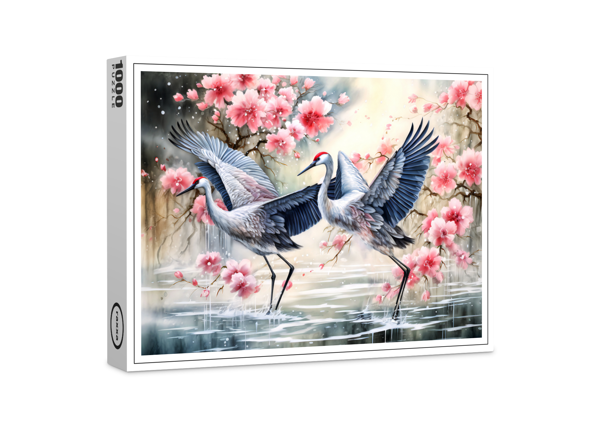 raxxa Premium-Puzzle: Cranes in water with floral reflections