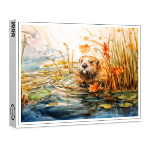 raxxa Premium-Puzzle: Beaver sitting by pond among reeds