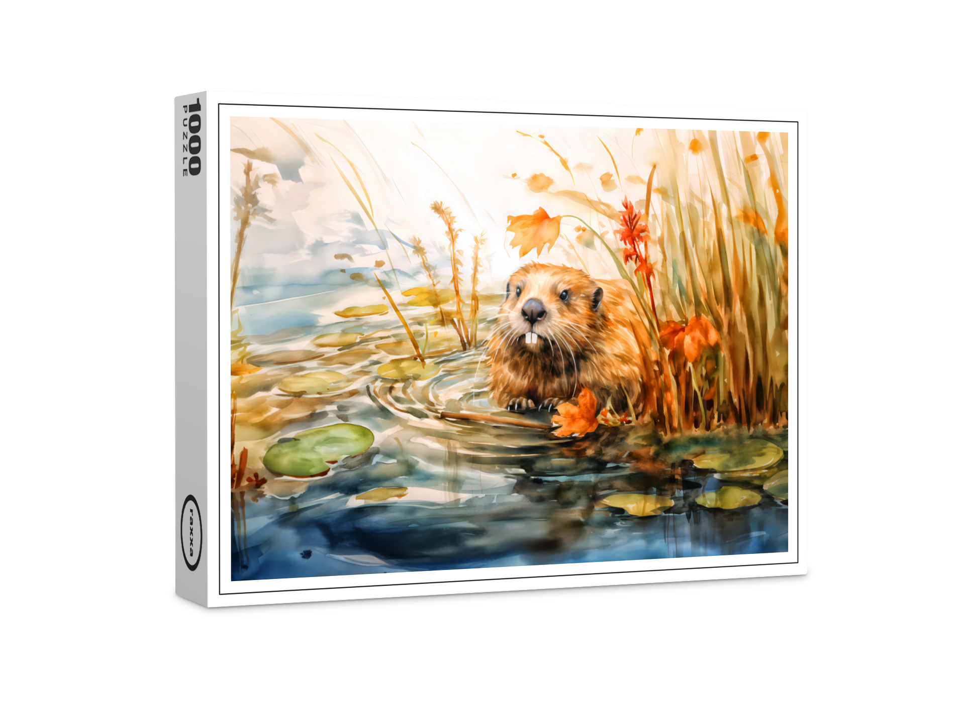 raxxa Premium-Puzzle: Beaver sitting by pond among reeds