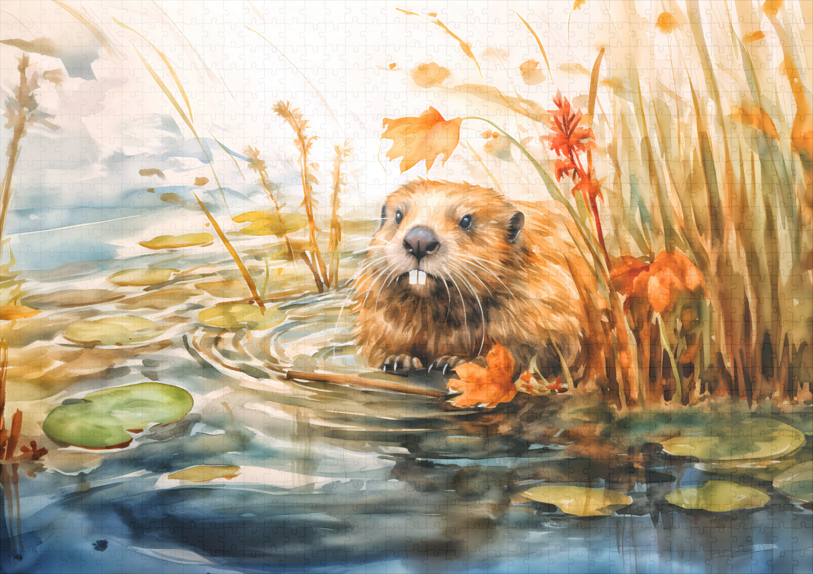raxxa Premium-Puzzle: Beaver sitting by pond among reeds - Imagen 2