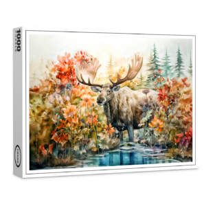 raxxa Premium-Puzzle: Moose standing in pond among plants