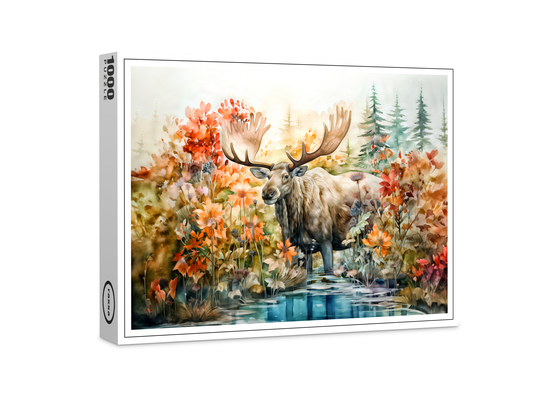 raxxa Premium-Puzzle: Moose standing in pond among plants