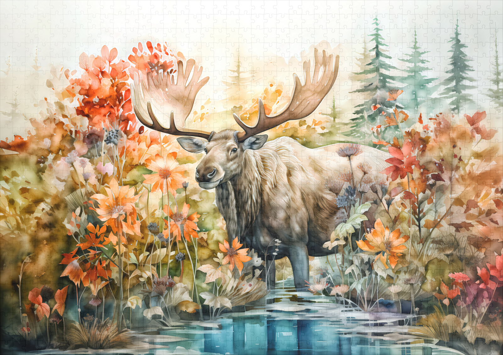 raxxa Premium-Puzzle: Moose standing in pond among plants – Bild 2