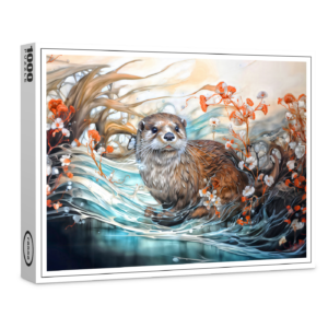 raxxa Premium-Puzzle: Playful otter in pond with reflections