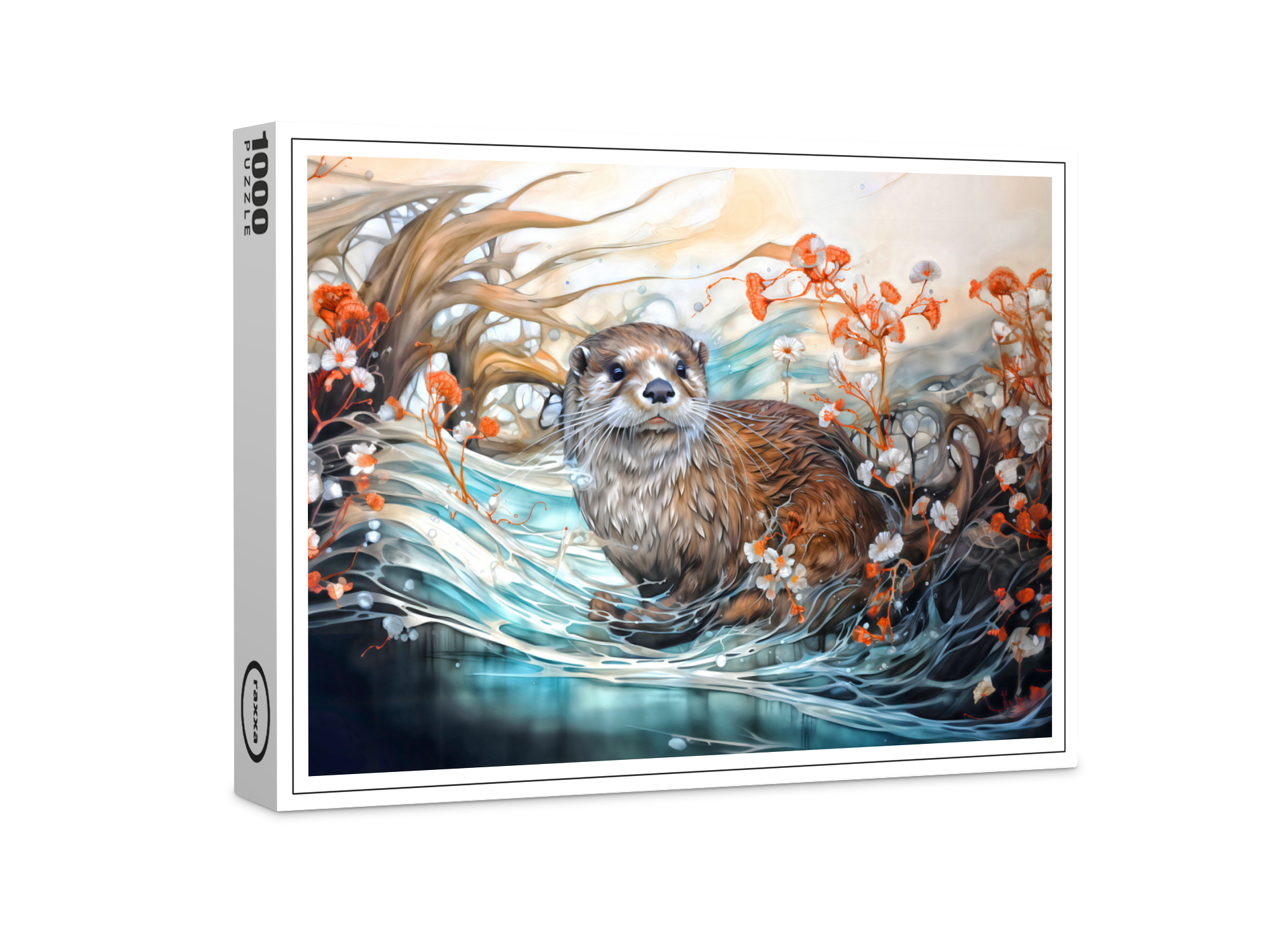 raxxa Premium-Puzzle: Playful otter in pond with reflections
