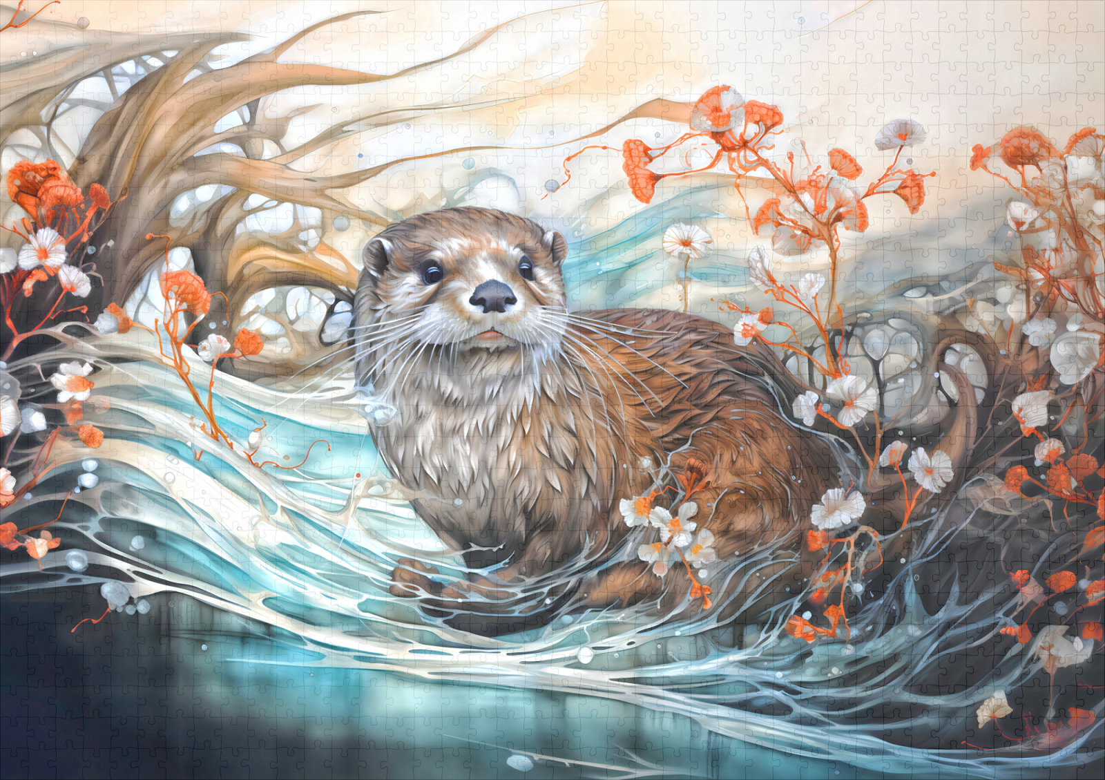 raxxa Premium-Puzzle: Playful otter in pond with reflections – Image 2