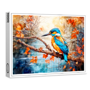 raxxa Premium-Puzzle: Kingfisher above pond in painterly style
