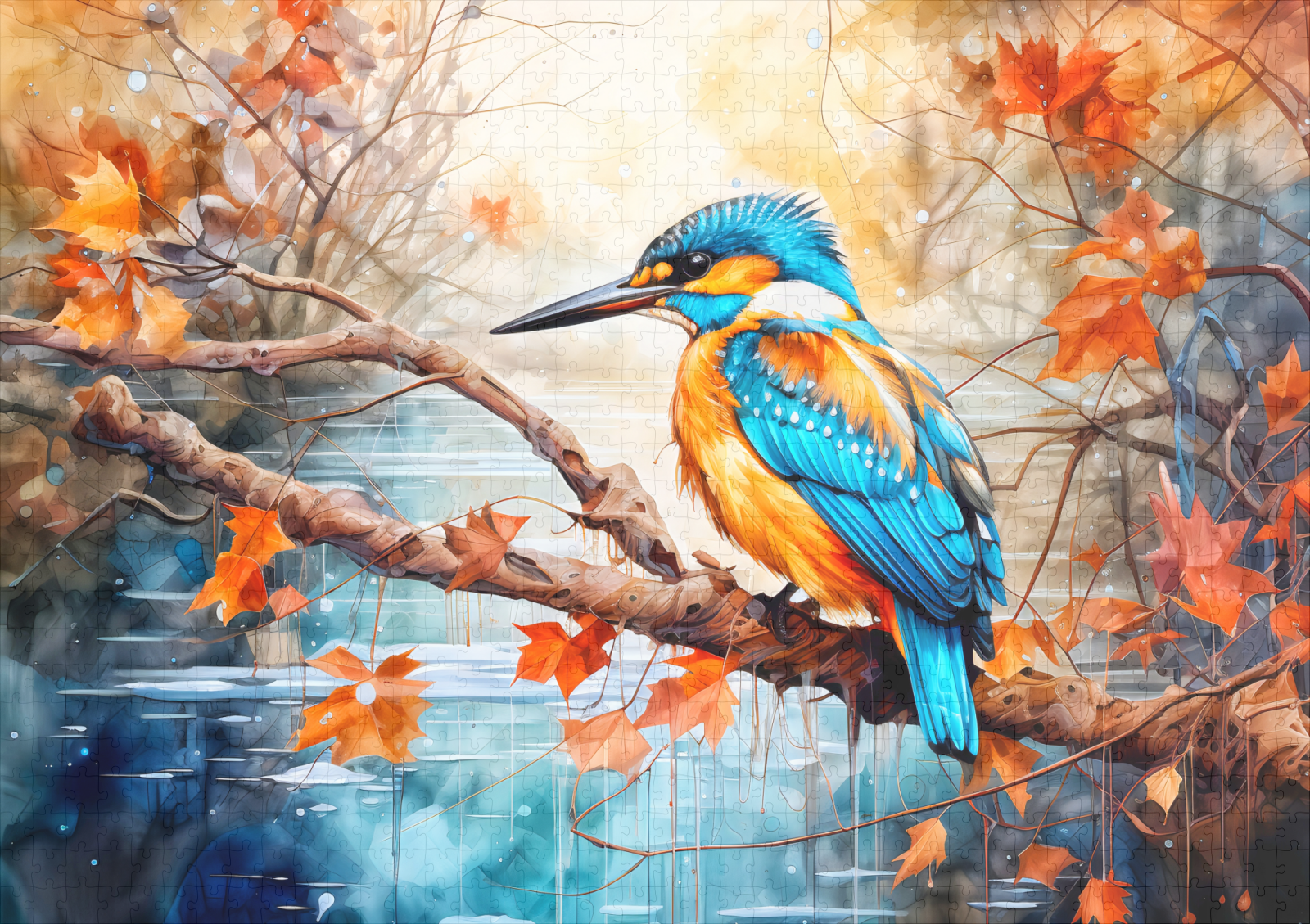 raxxa Premium-Puzzle: Kingfisher above pond in painterly style - immagine 2