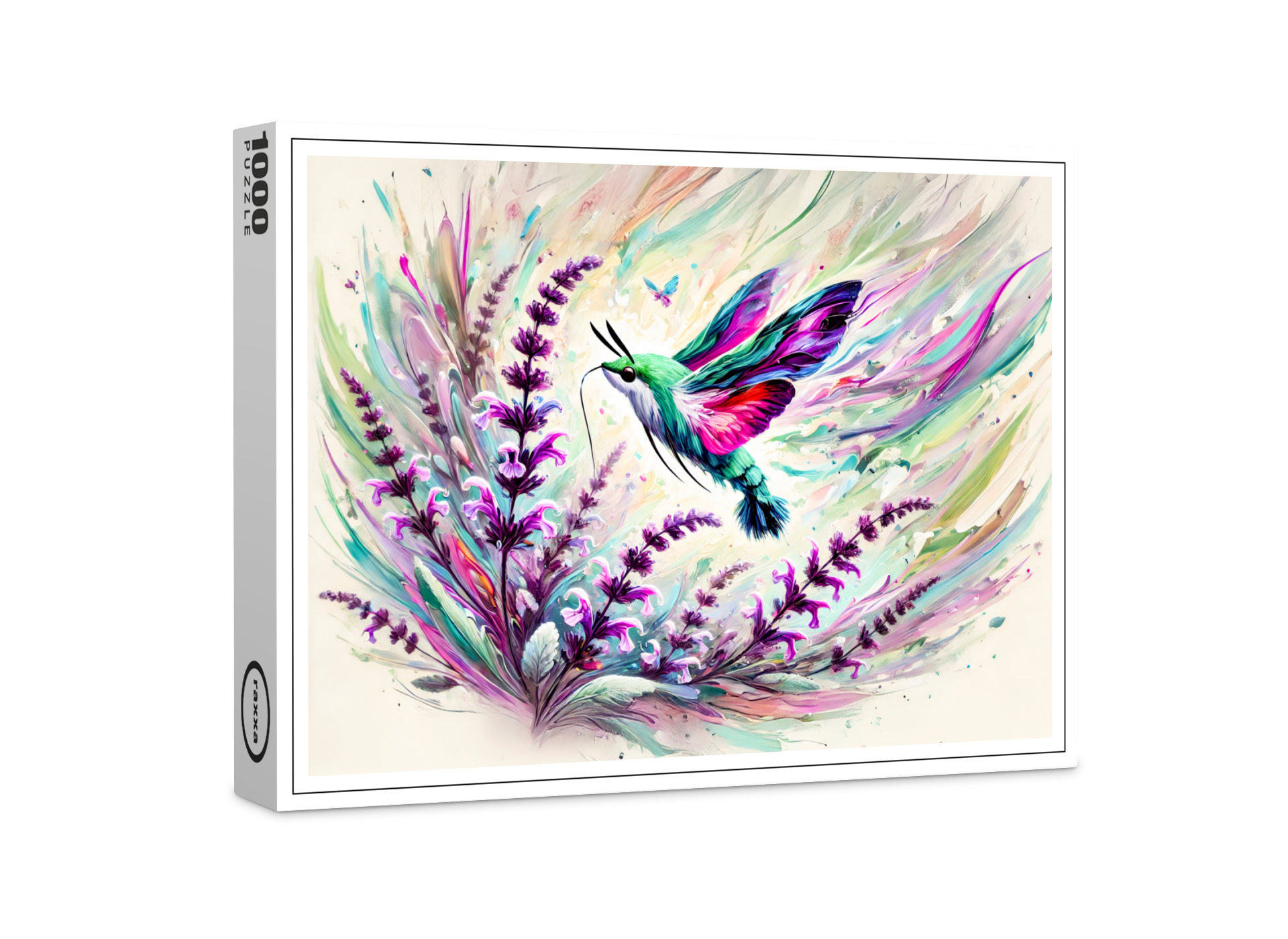 raxxa Premium-Puzzle: Hummingbird Hawk-Moth with Sage in Oil Painting
