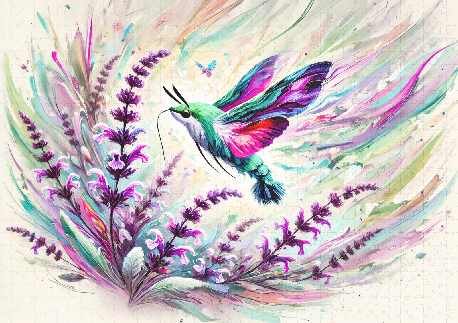raxxa Premium-Puzzle: Hummingbird Hawk-Moth with Sage in Oil Painting - immagine 2