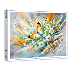 raxxa Premium-Puzzle: Orange Tip Butterfly with Daffodils in Oil Painting