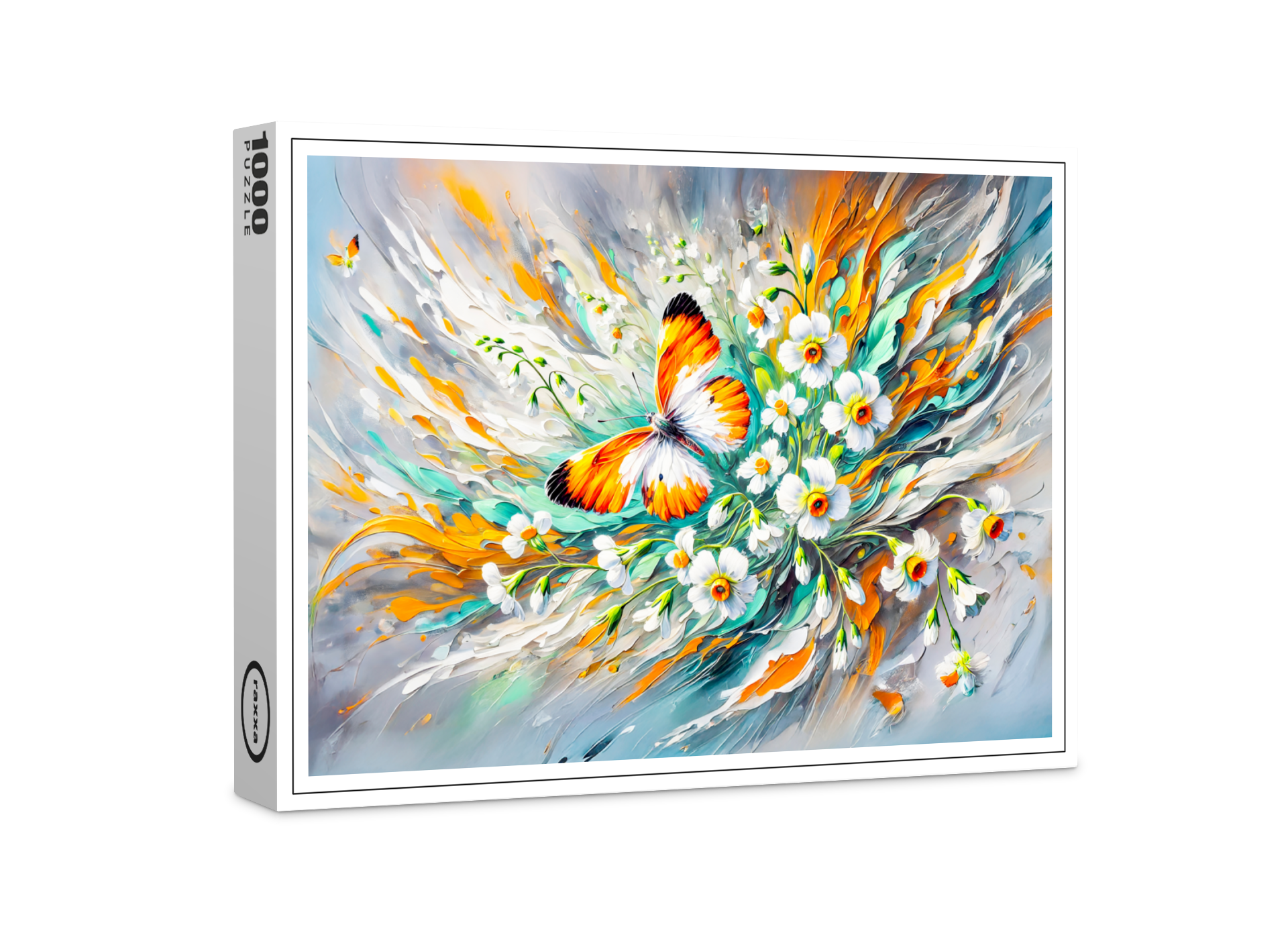 raxxa Premium-Puzzle: Orange Tip Butterfly with Daffodils in Oil Painting