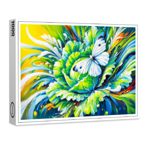 raxxa Premium-Puzzle: Cabbage White Butterfly on Cabbage in Oil Painting