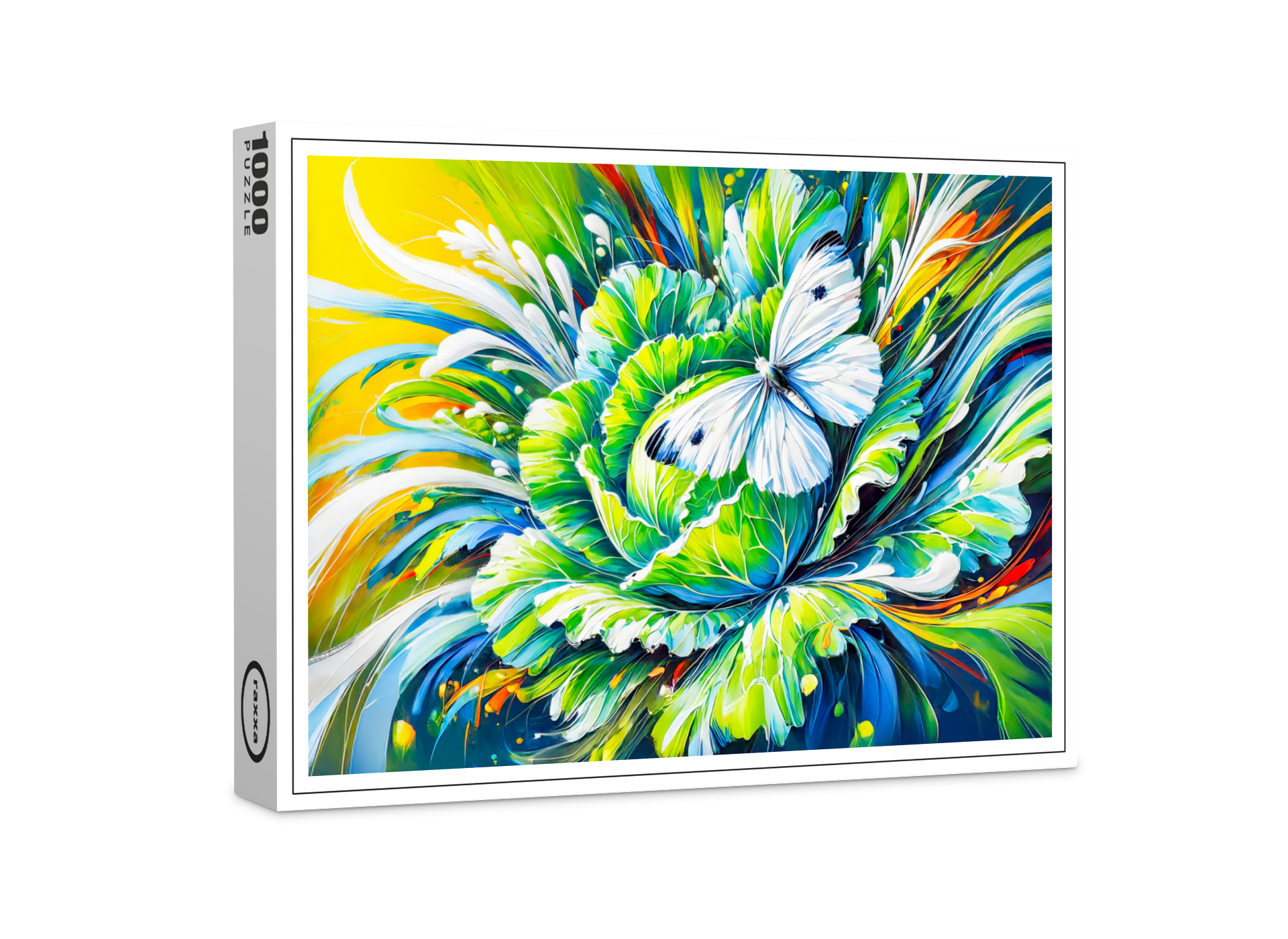 raxxa Premium-Puzzle: Cabbage White Butterfly on Cabbage in Oil Painting