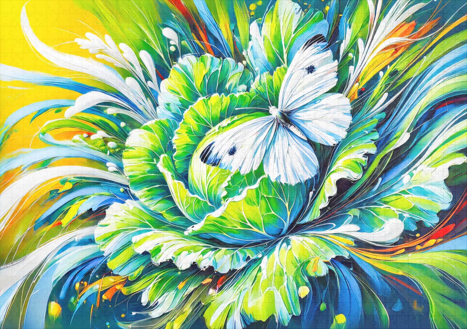 raxxa Premium-Puzzle: Cabbage White Butterfly on Cabbage in Oil Painting - immagine 2