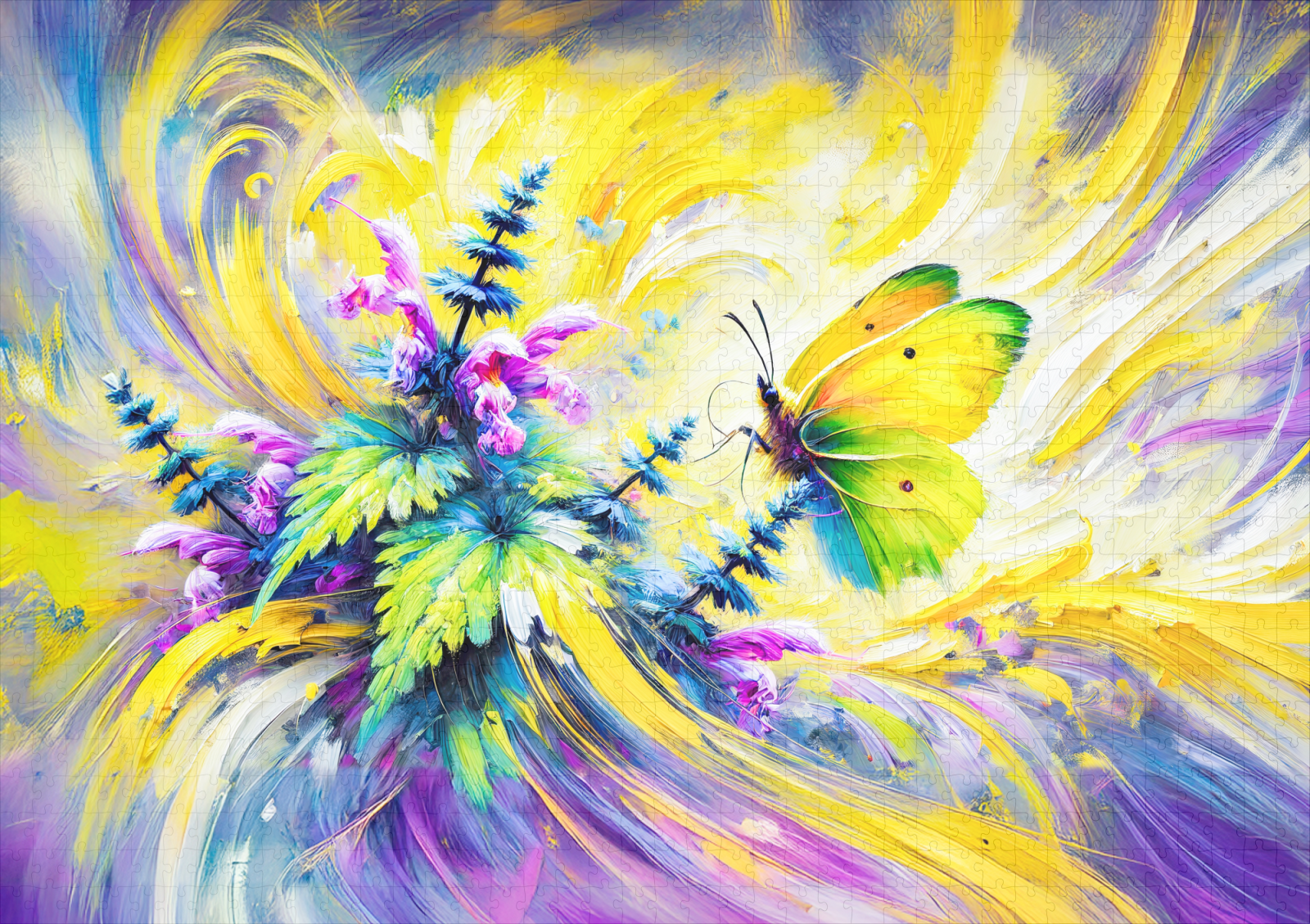 raxxa Premium-Puzzle: Brimstone Butterfly with Dead Nettle Flowers in Oil Painting - Image 2
