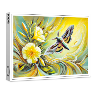 raxxa Premium-Puzzle: Silver Y Moth with Evening Primrose in Oil Painting