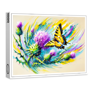 raxxa Premium-Puzzle: Swallowtail Butterfly with Thistles in Oil Painting