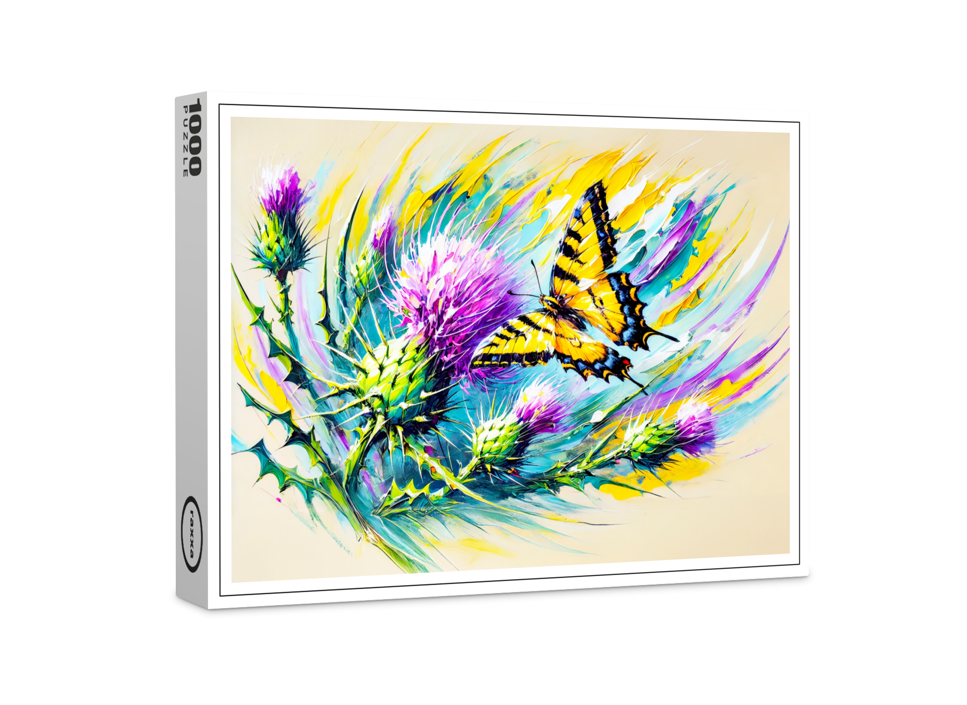 raxxa Premium-Puzzle: Swallowtail Butterfly with Thistles in Oil Painting