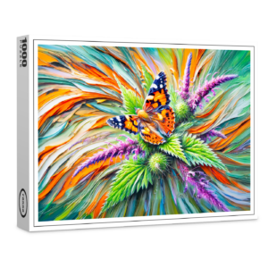 raxxa Premium-Puzzle: Painted Lady Butterfly on Nettles in Oil Painting