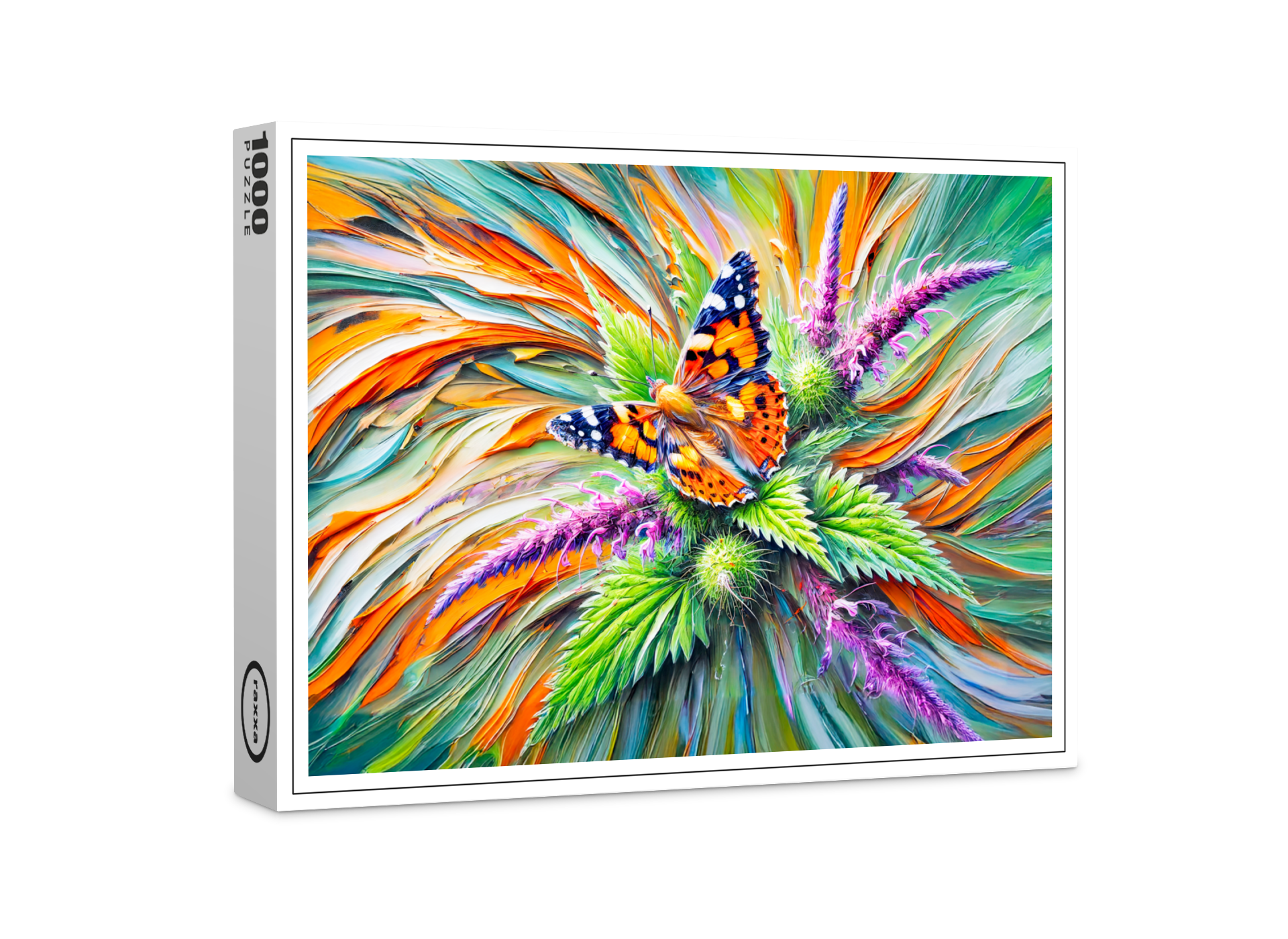 raxxa Premium-Puzzle: Painted Lady Butterfly on Nettles in Oil Painting