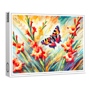 raxxa Premium-Puzzle: Small Tortoiseshell Butterfly with Gladiolus in Oil Painting