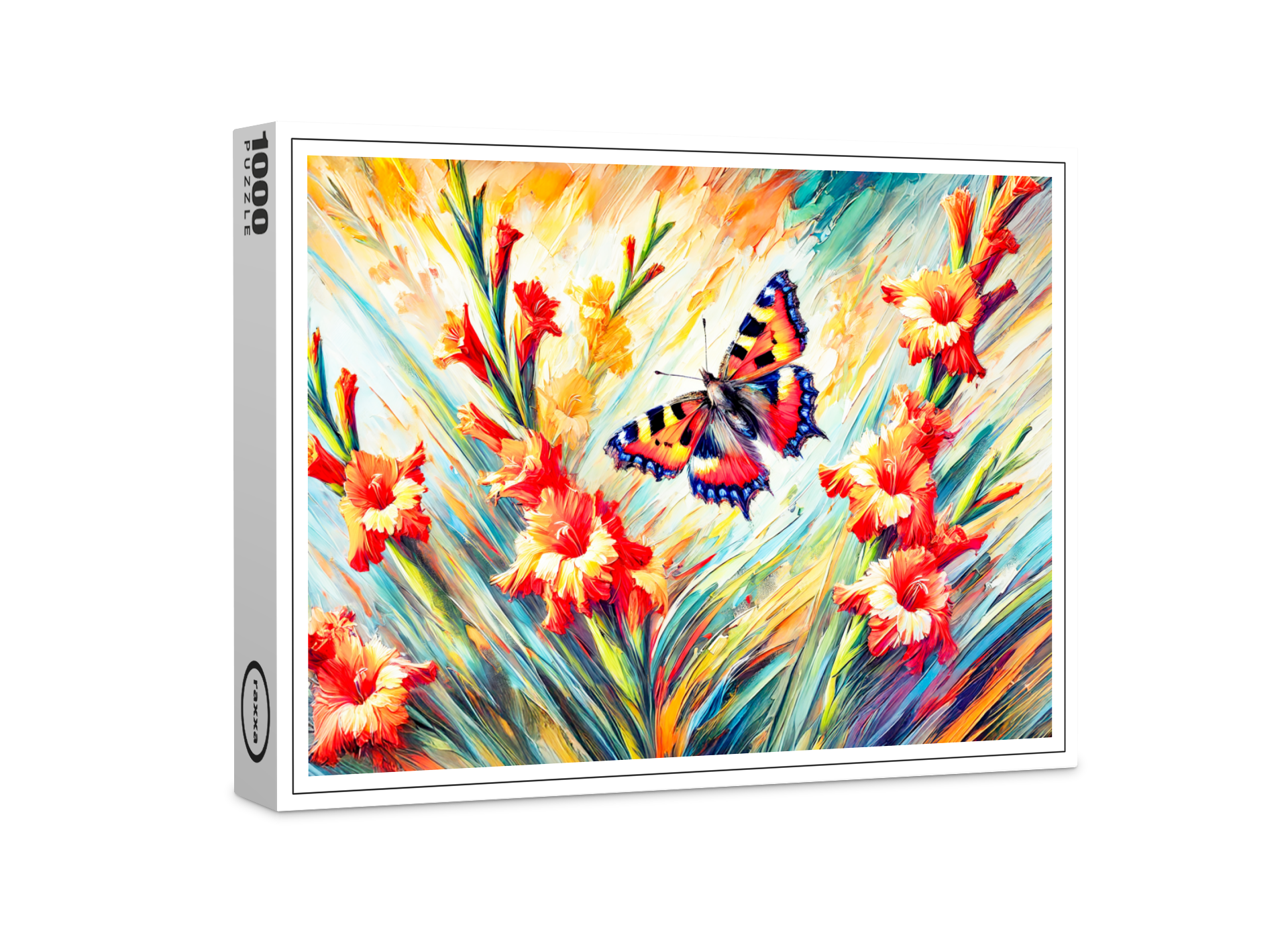 raxxa Premium-Puzzle: Small Tortoiseshell Butterfly with Gladiolus in Oil Painting