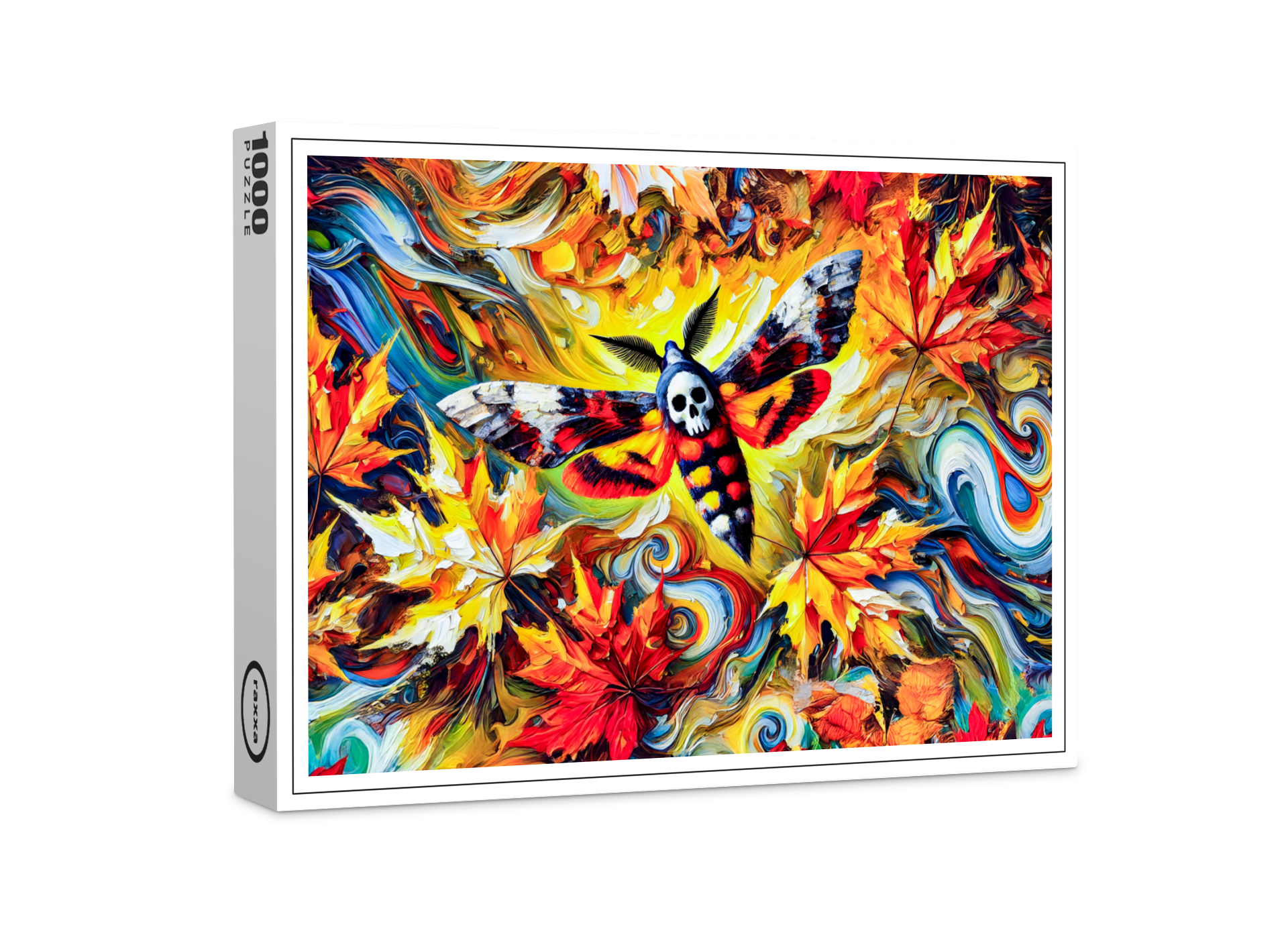 raxxa Premium-Puzzle: Deaths-head Hawk-Moth with Autumn Leaves in Oil Painting