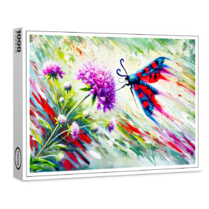 raxxa Premium-Puzzle: Six-Spot Burnet Moth on Scabious in Oil Painting