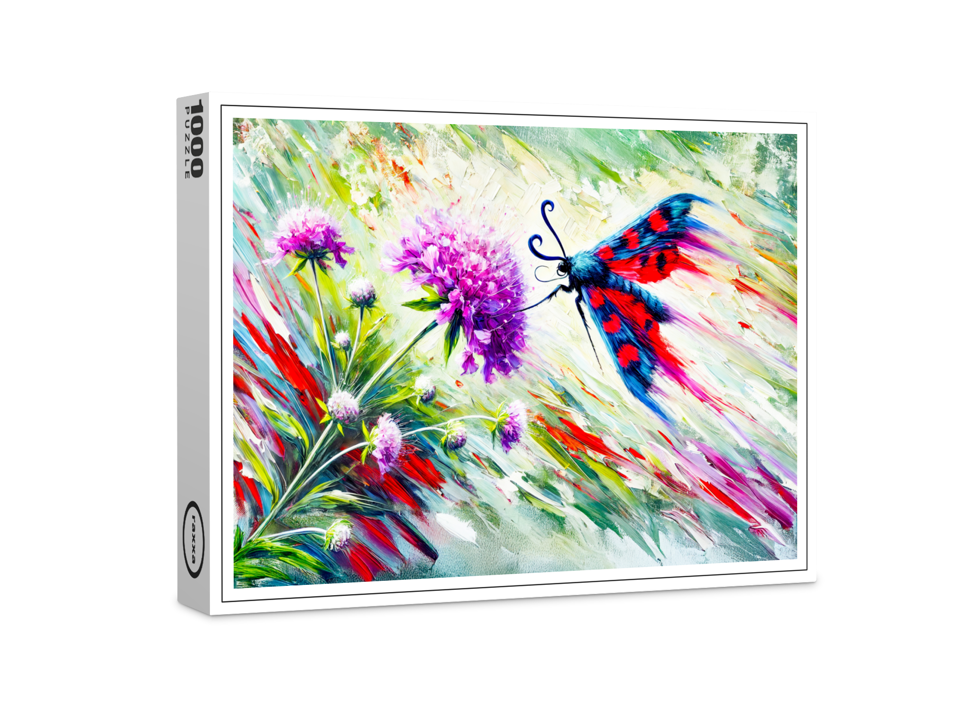 raxxa Premium-Puzzle: Six-Spot Burnet Moth on Scabious in Oil Painting