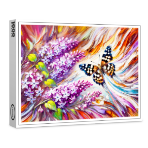 raxxa Premium-Puzzle: Speckled Wood Butterfly with Lilac in Oil Painting