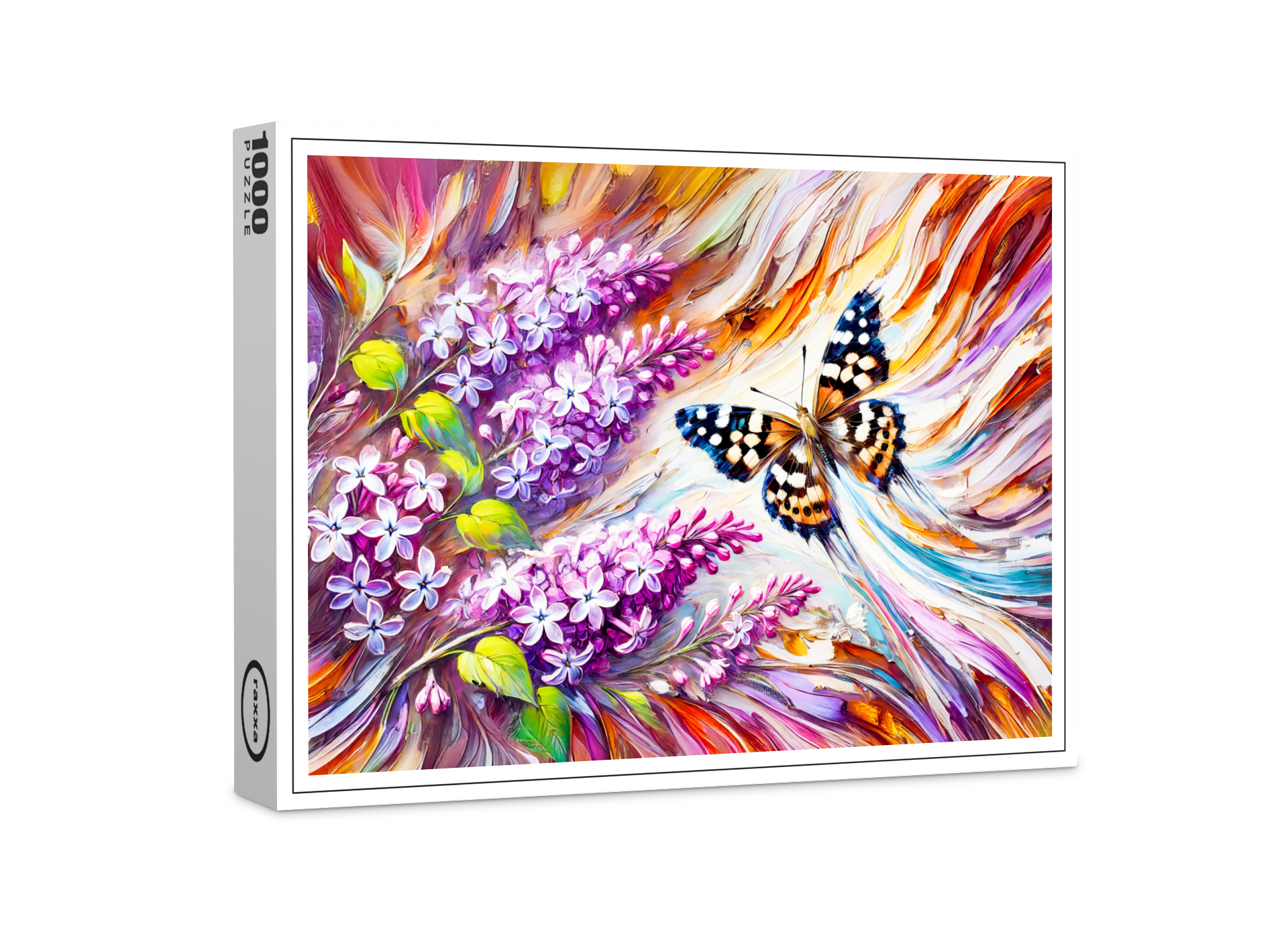 raxxa Premium-Puzzle: Speckled Wood Butterfly with Lilac in Oil Painting