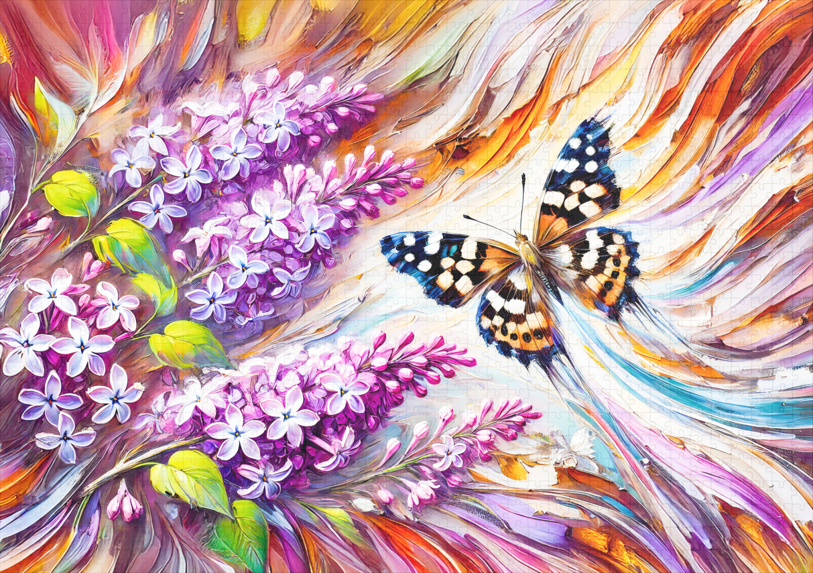 raxxa Premium-Puzzle: Speckled Wood Butterfly with Lilac in Oil Painting – Image 2