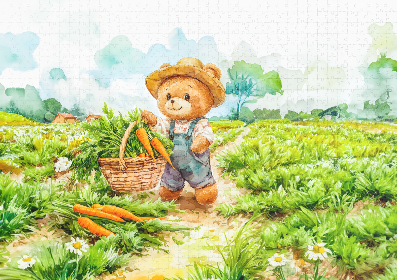 raxxa Premium-Puzzle: Teddy Bear Carrying a Basket of Carrots - Image 2