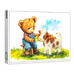 raxxa Premium-Puzzle: Teddy Bear Feeding a Calf