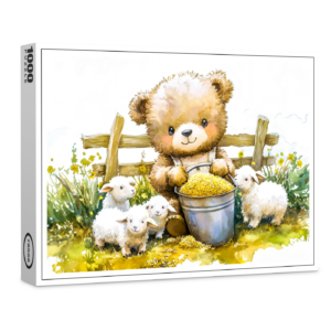 raxxa Premium-Puzzle: Teddy Bear Feeding Sheep on Farm