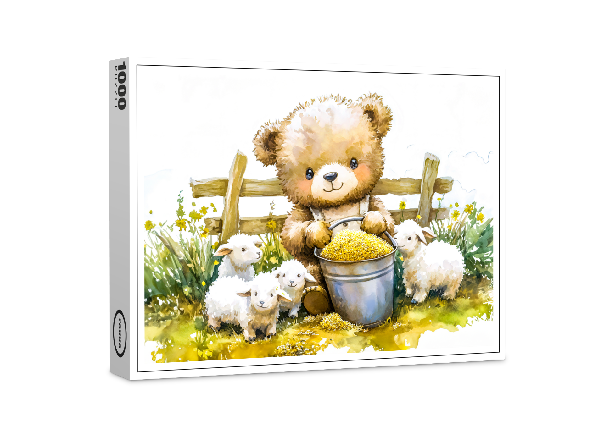 raxxa Premium-Puzzle: Teddy Bear Feeding Sheep on Farm