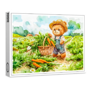 raxxa Premium-Puzzle: Teddy Bear Harvesting Carrots in a Field