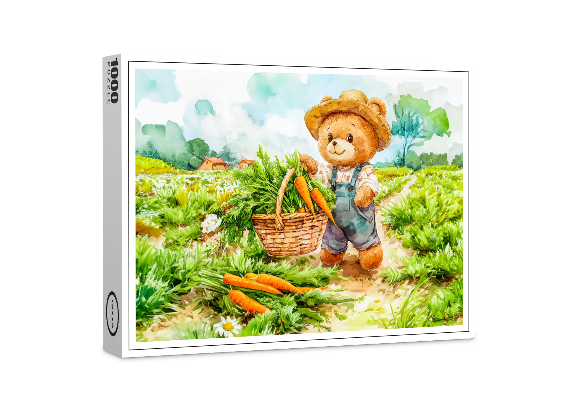 raxxa Premium-Puzzle: Teddy Bear Harvesting Carrots in a Field
