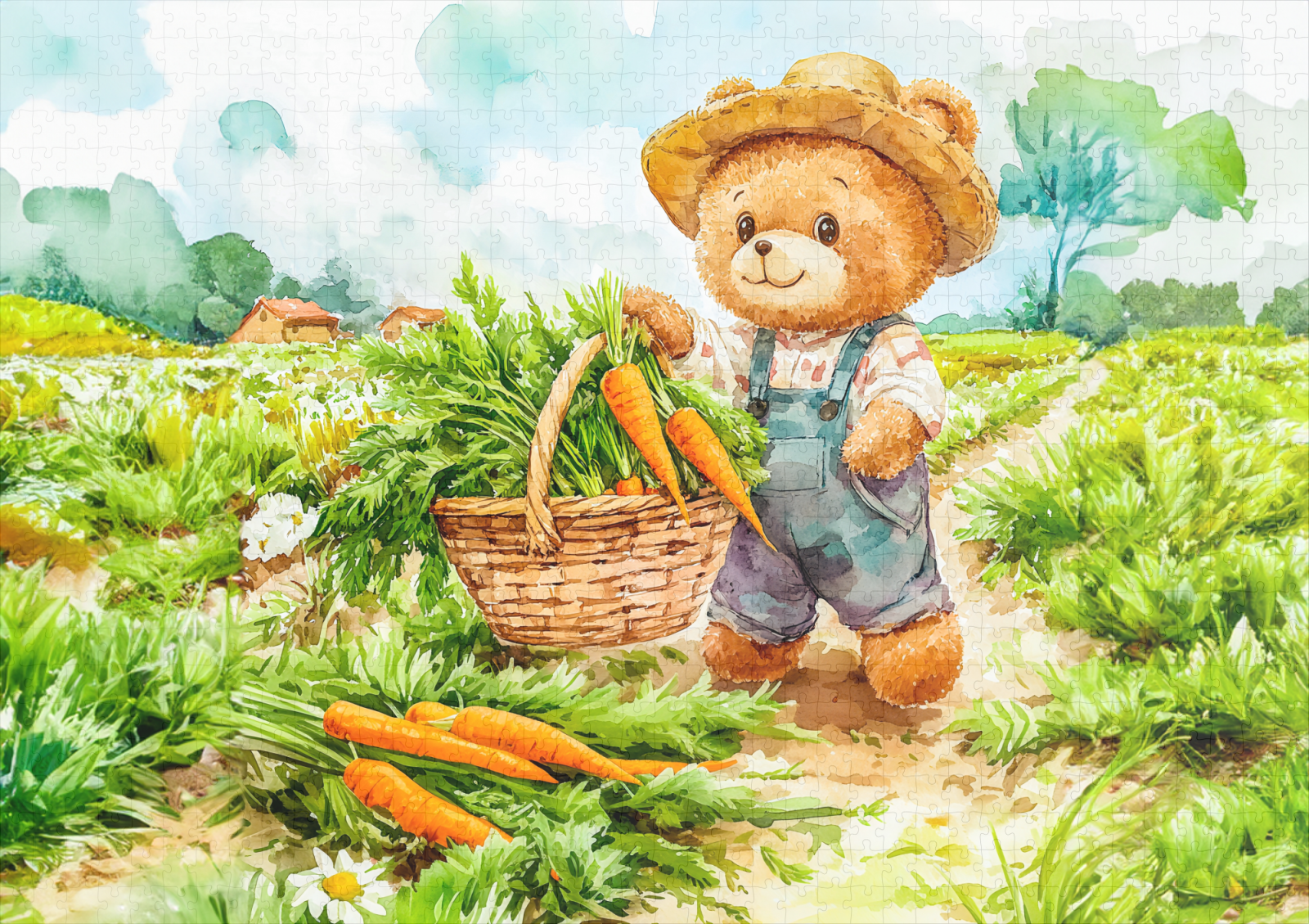 raxxa Premium-Puzzle: Teddy Bear Harvesting Carrots in a Field – Bild 2