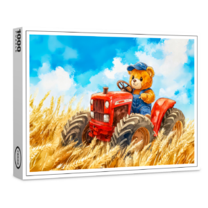 raxxa Premium-Puzzle: Teddy Bear Driving a Tractor in Wheat Field